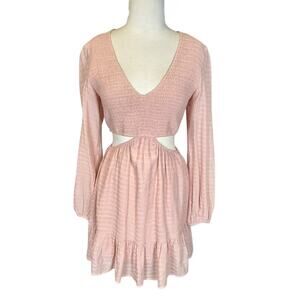 Alter’d State Blush Pink Smocked Cutout Dress M Boho Romantic Long Sleeve